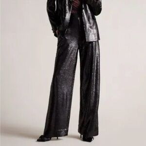 NWT Ted Baker Milleit matte sequin high rise wide leg trouser evening pants 8